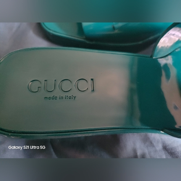 Gucci Double G Rubber Sandals Teal color size 38 (8 US) - Picture 5 of 16